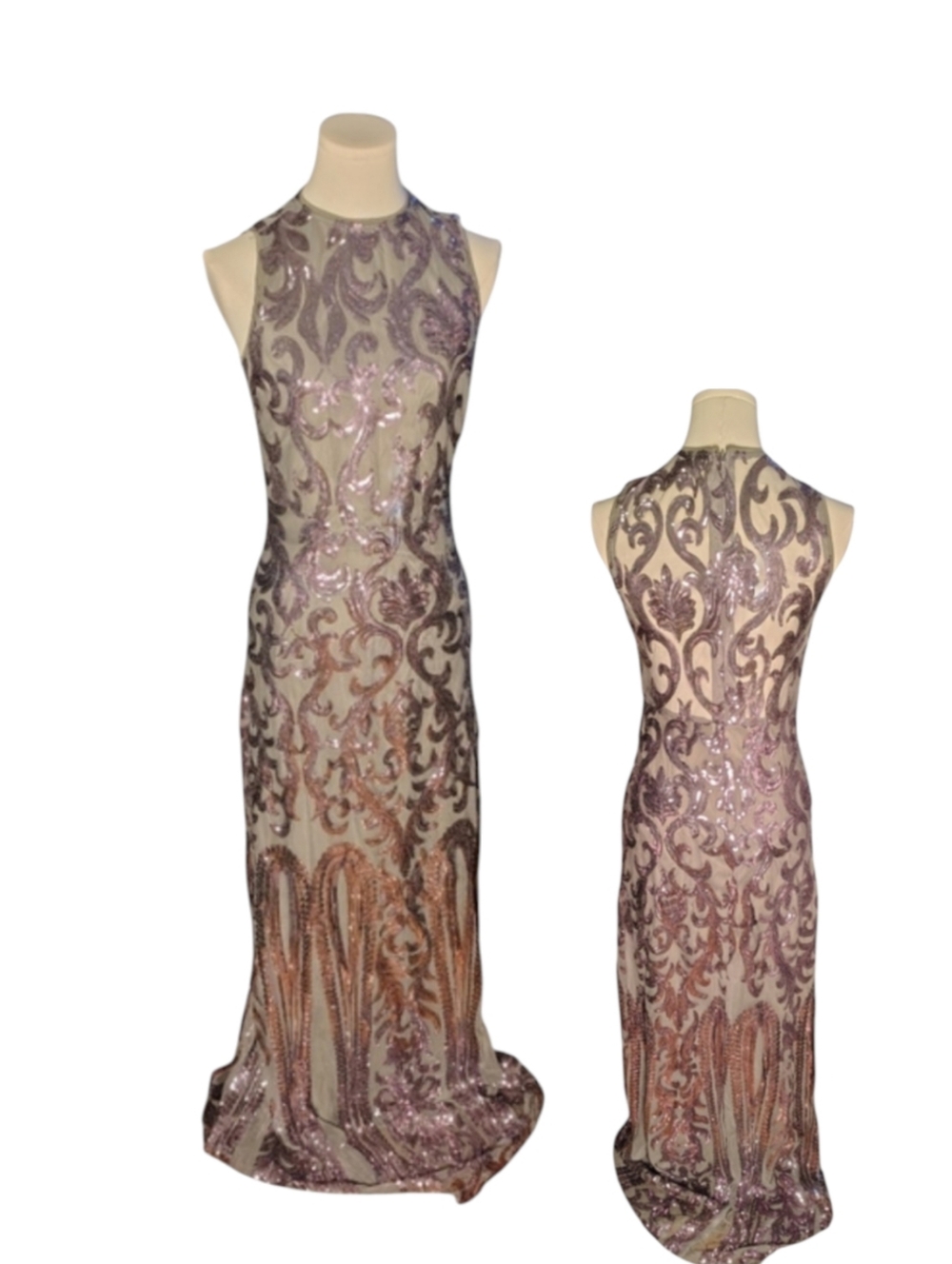 New Windsor Sequined Gray Purple Sleeveless Baroque Prom Dress Size Large